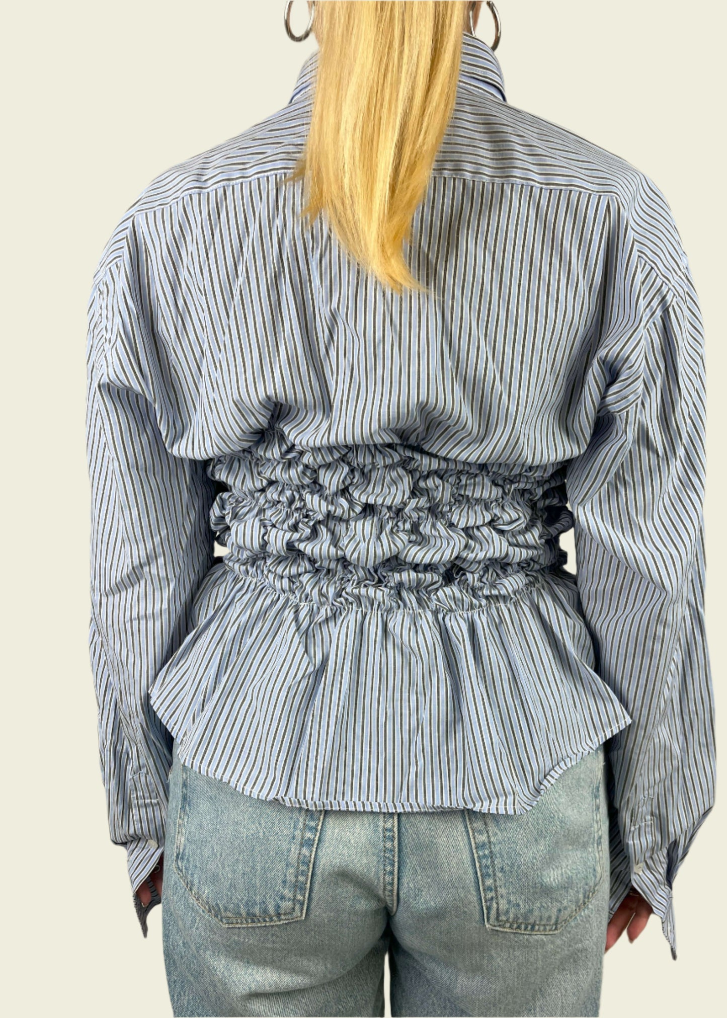 Smocked blue striped shirt (ONE SIZE)