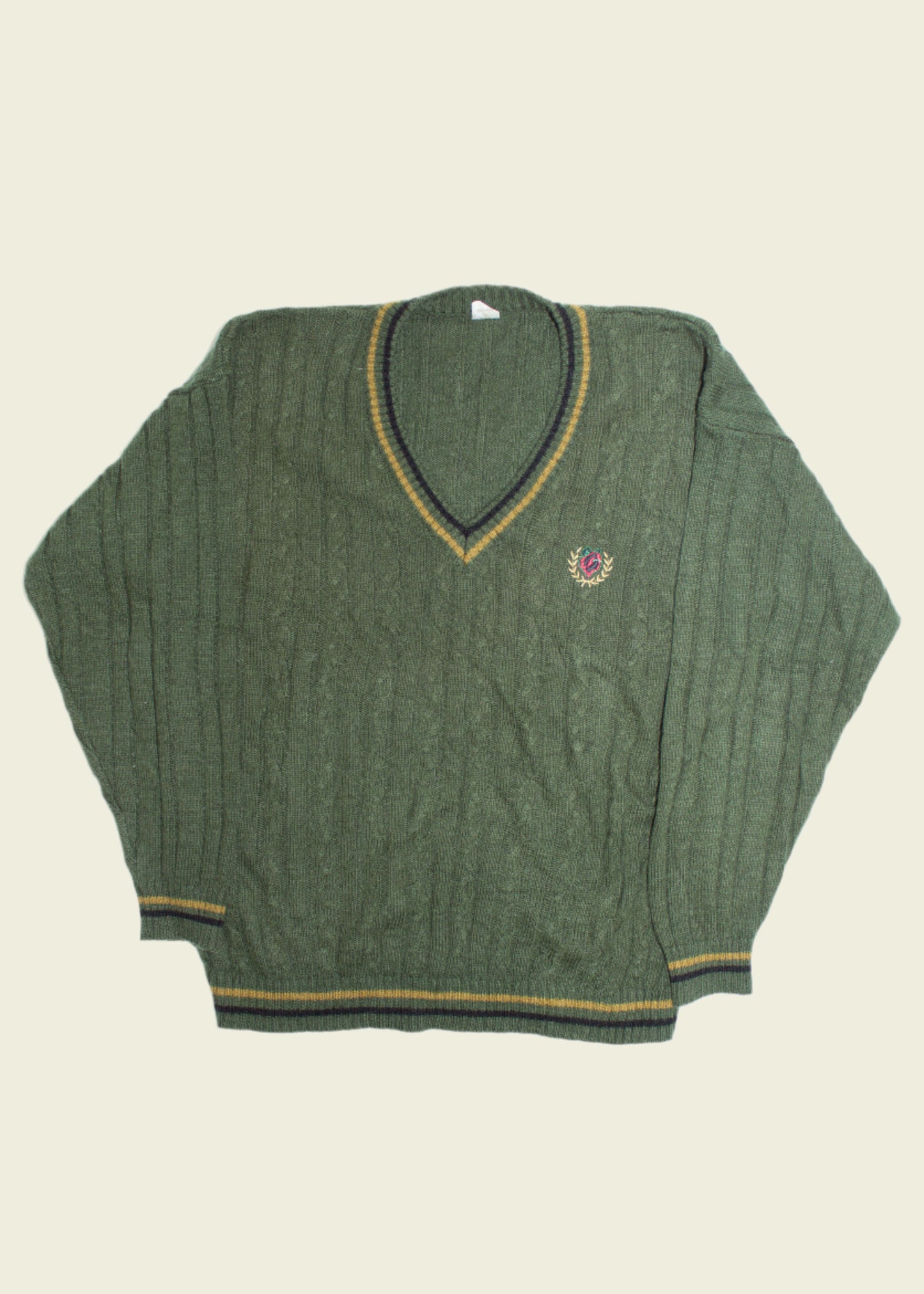 Vintage Knitted V-Neck Sweatshirt (L)