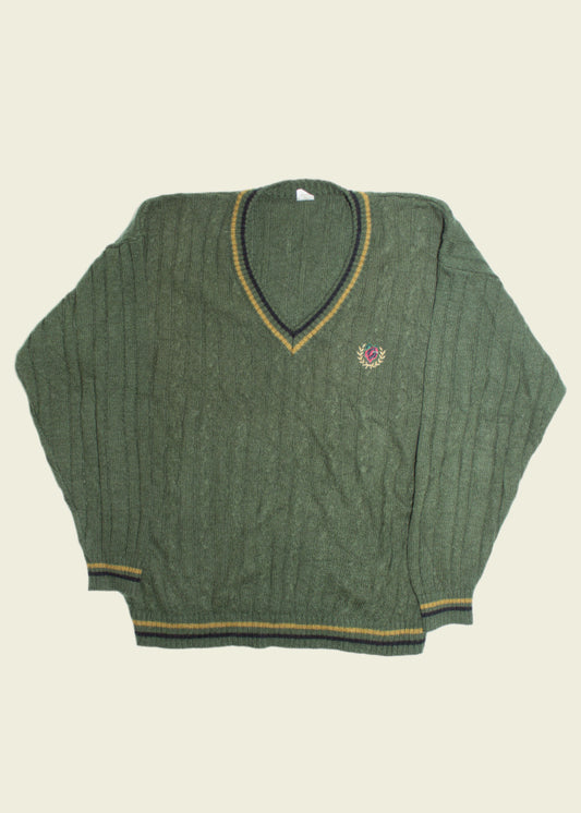 Vintage Knitted V-Neck Sweatshirt (L)