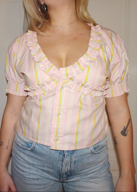 Ruffle blouse striped (S/M)