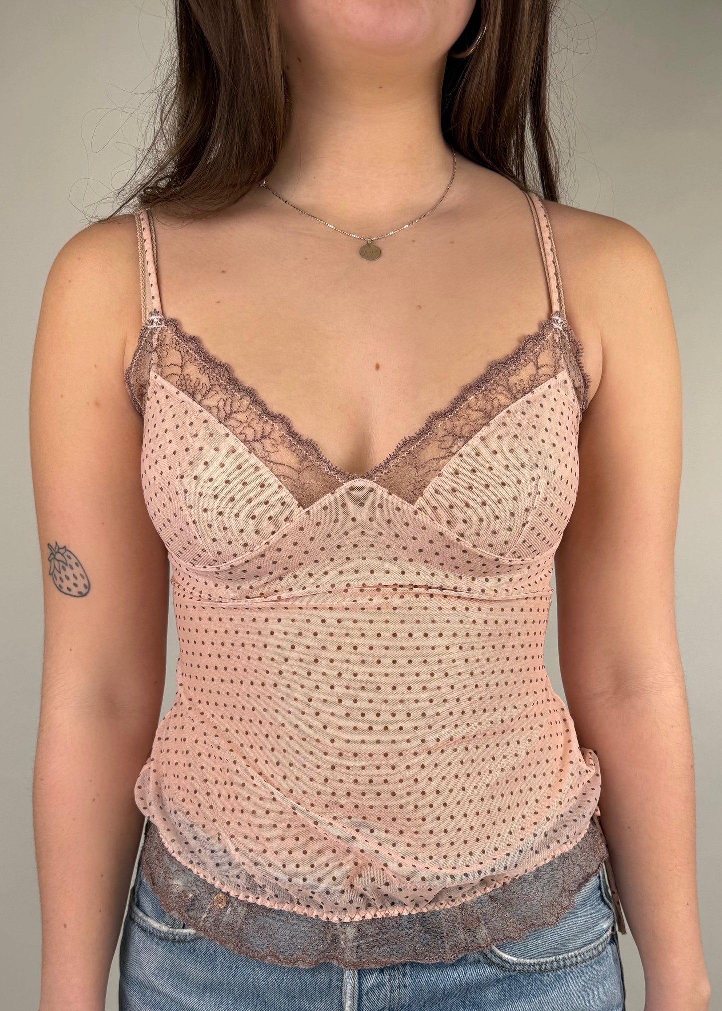 Vintage y2k polkadot mesh cami top (S)