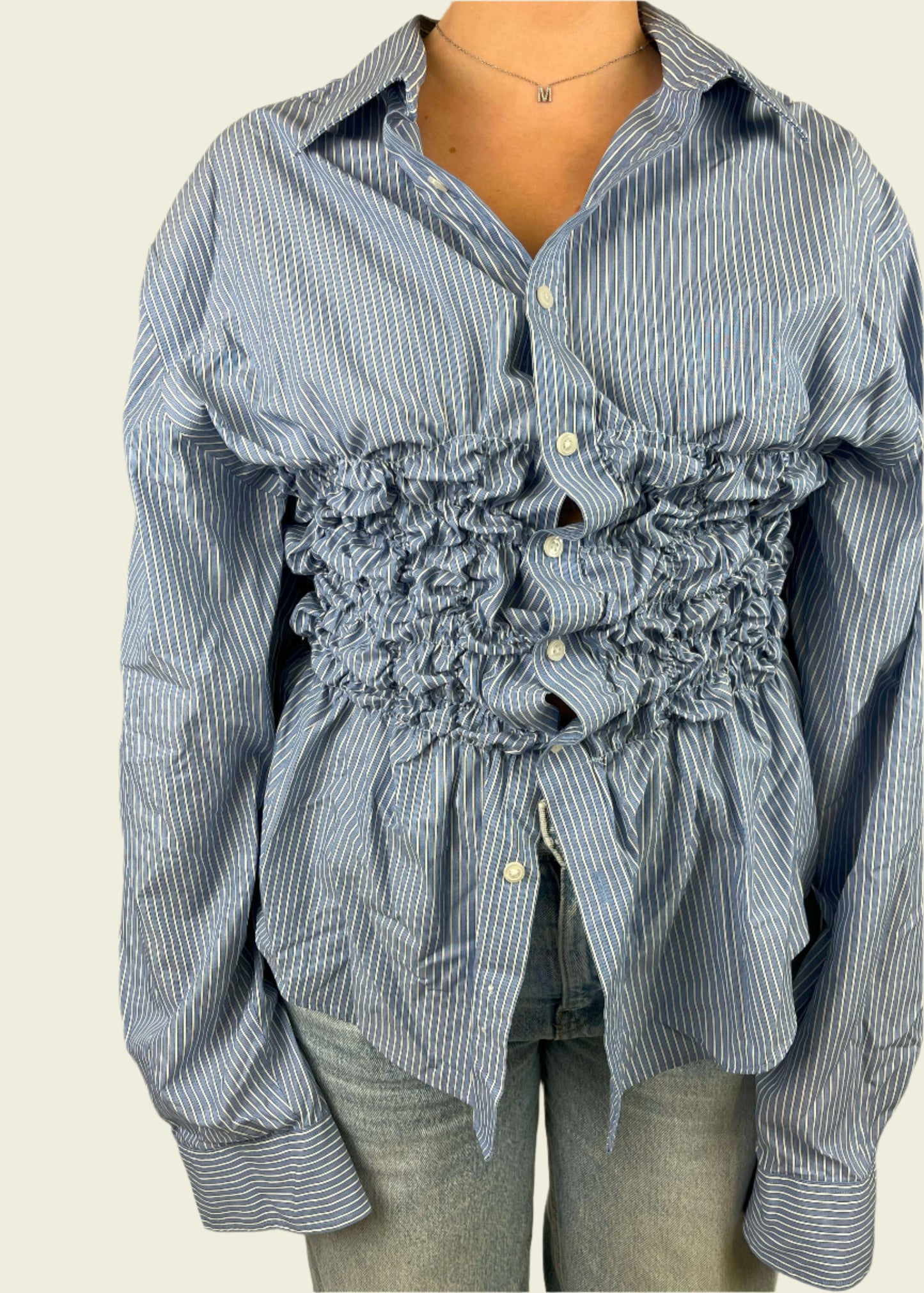 Smocked blue striped shirt (ONE SIZE)