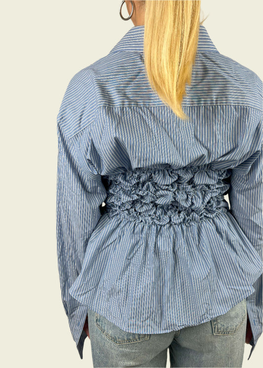 Smocked blue striped shirt (ONE SIZE)