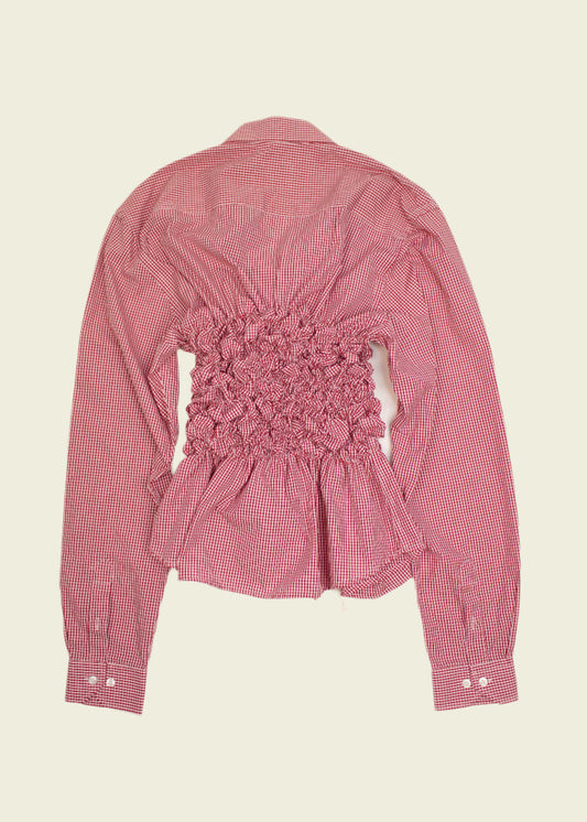 Smocked red checkered shirt (ONE SIZE)