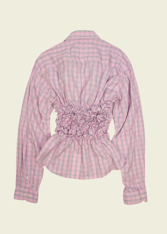 Smocked pink checkered shirt (ONE SIZE)